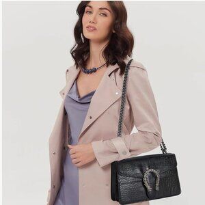 Crocodile Faux Leather Black Crossbody Shoulder Bag